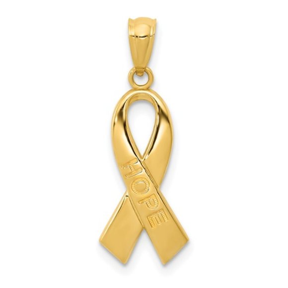 14k yellow gold Cancer Hope Ribbon Charm Necklace Pendant - Picture 1 of 3